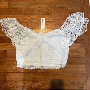 NWT Glam Off The Shoulders Crop Top White Eyelet Med Cottagecore Coquette